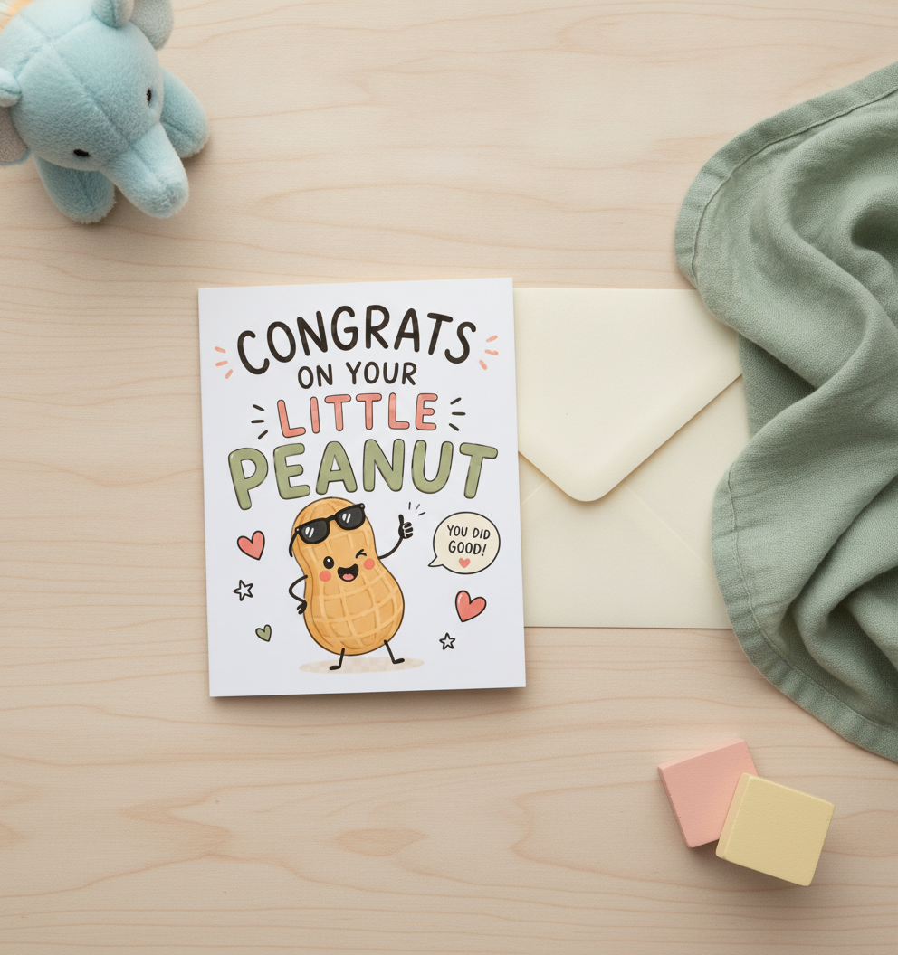 Congrats on Your Little Peanut Baby Card - Square Greetings Card