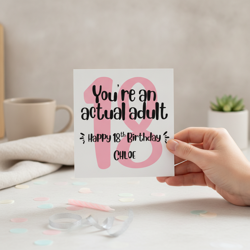 Personalised 'You're an Actual Adult Now' 18th Birthday Card, Square