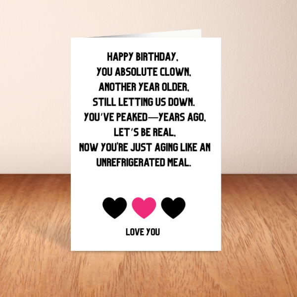 Funny Rude Birthday Card – Sarcastic Roast for Friends or Partner – A6/A5 Matte, Blank Inside