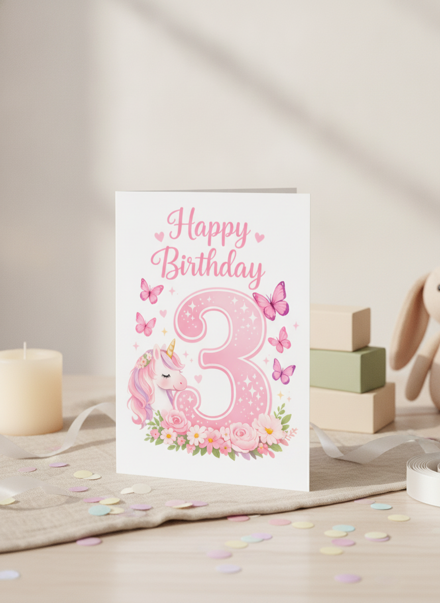 Unicorn 3rd Birthday Card for a Magical Little One - A5 UK Printed