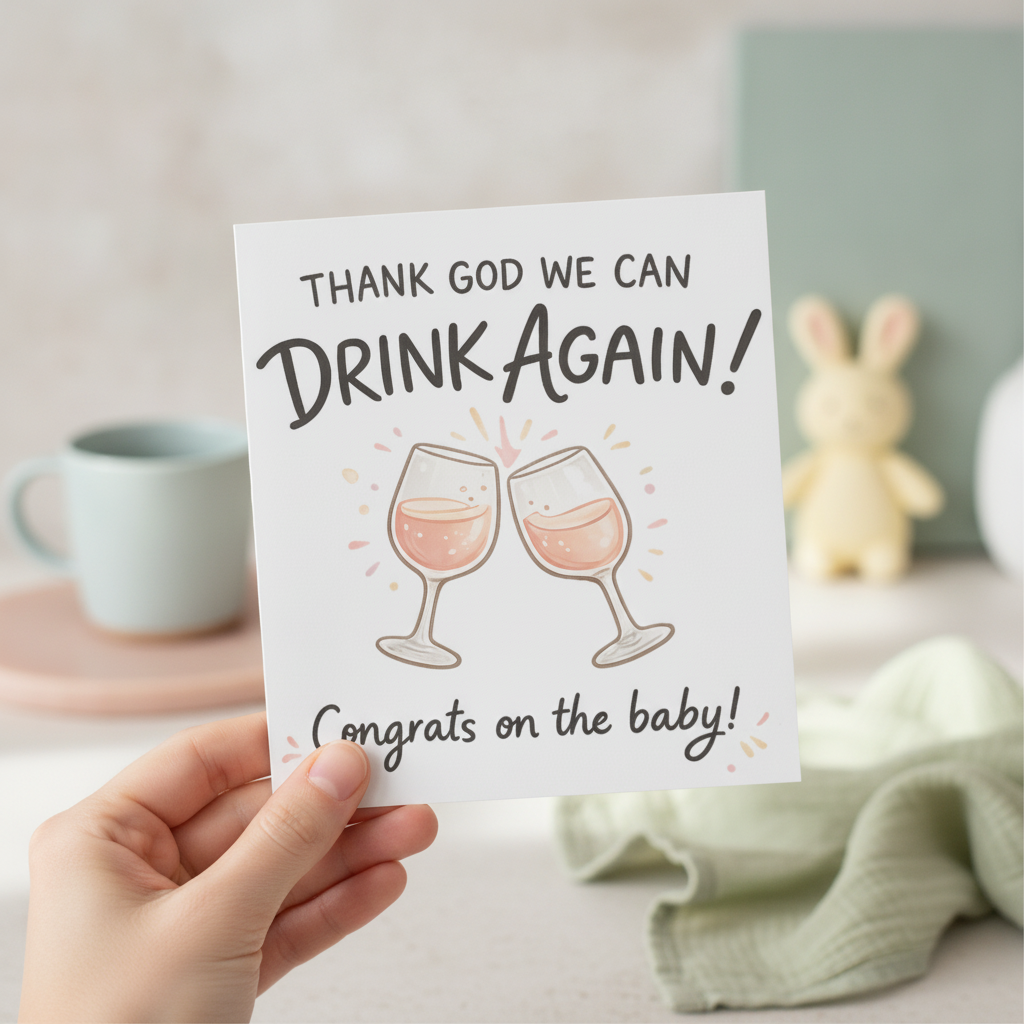 Thank God We Can Drink Again New Baby Card - Square Greeting Card