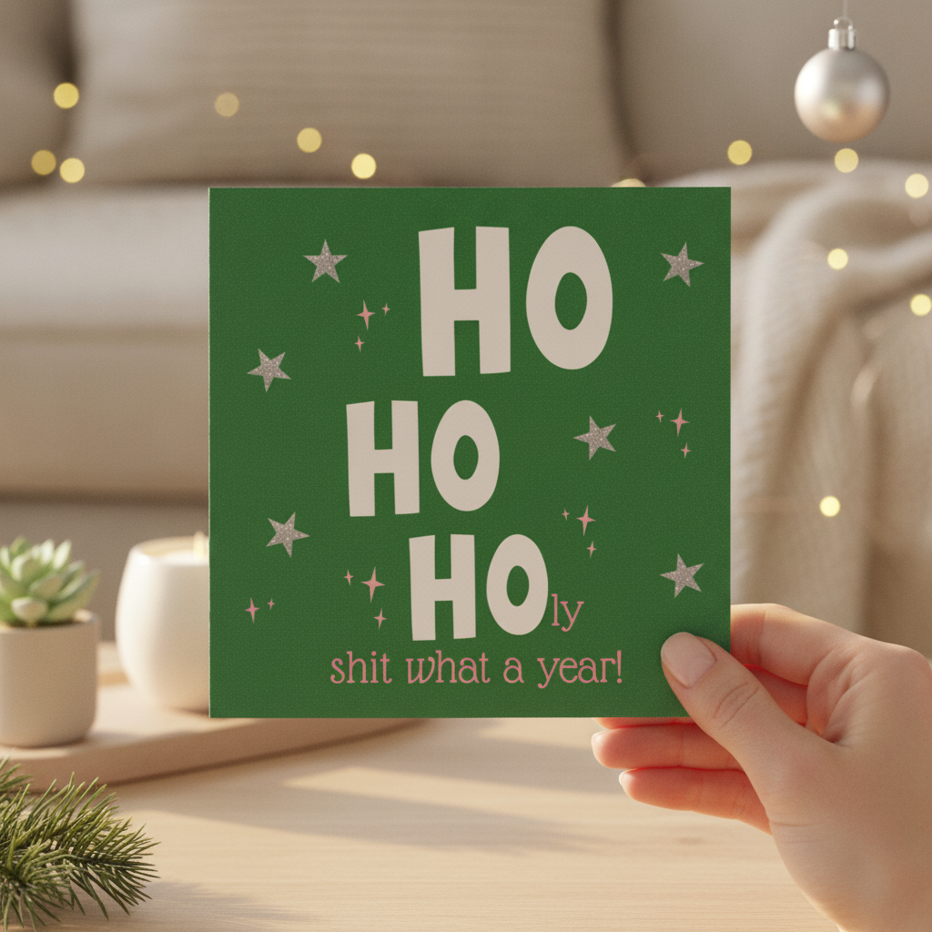Ho Ho Holy Shit What A Year! A Witty Square Christmas Card for 2024