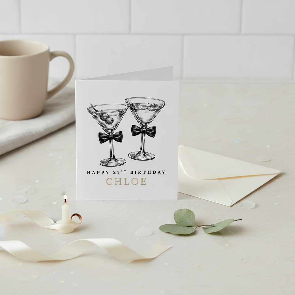 Personalised 21st Birthday Card with Bow Glass Design | Customised for Her