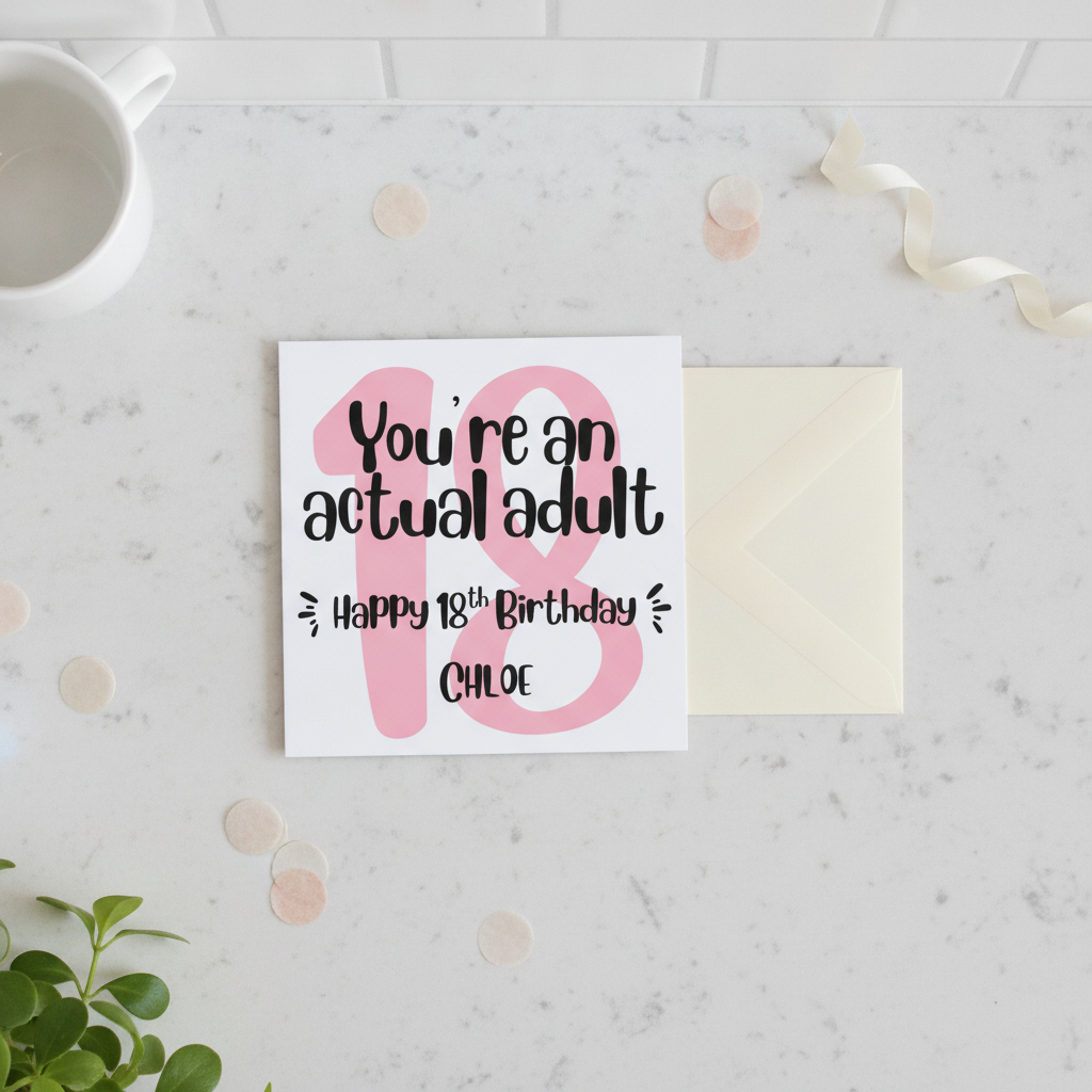 Personalised 'You're an Actual Adult Now' 18th Birthday Card, Square