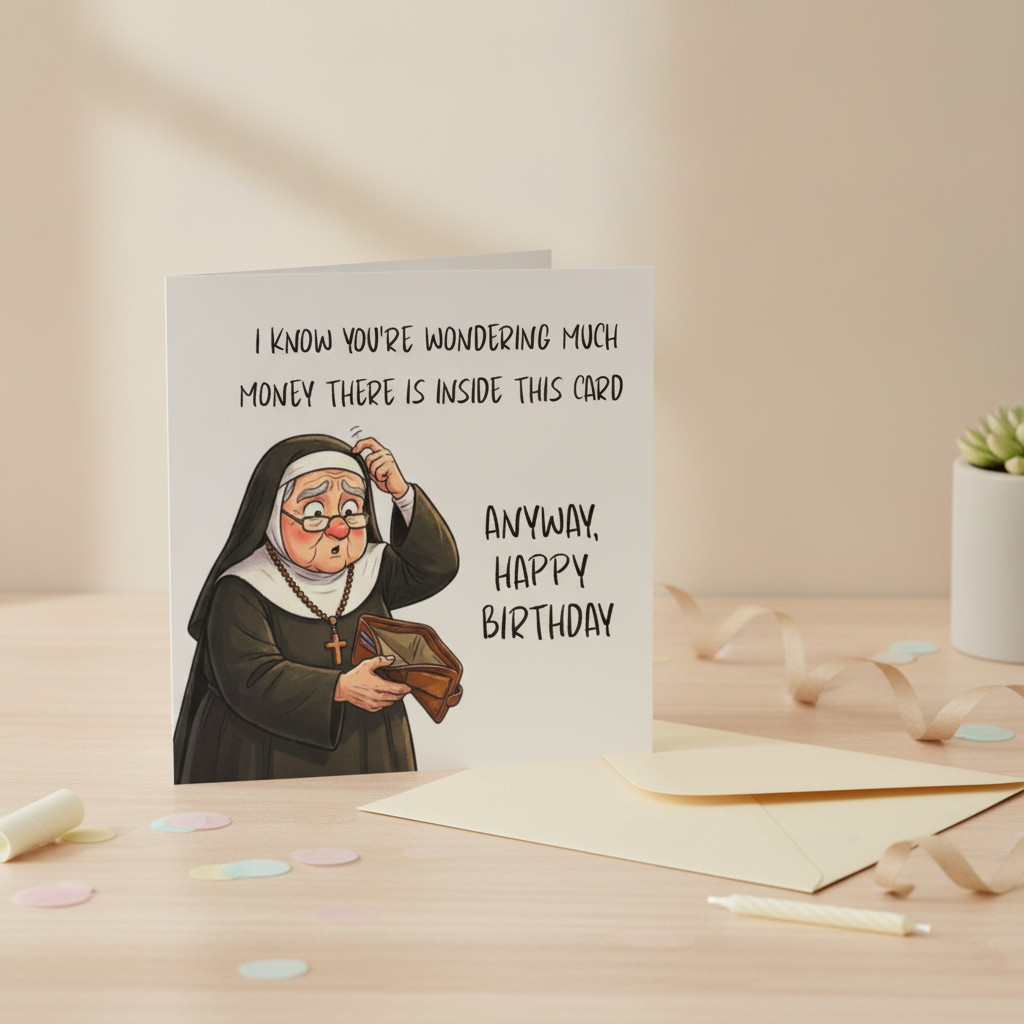Hilarious Nun Birthday Card - Square Greeting Card for a Cheeky Laugh