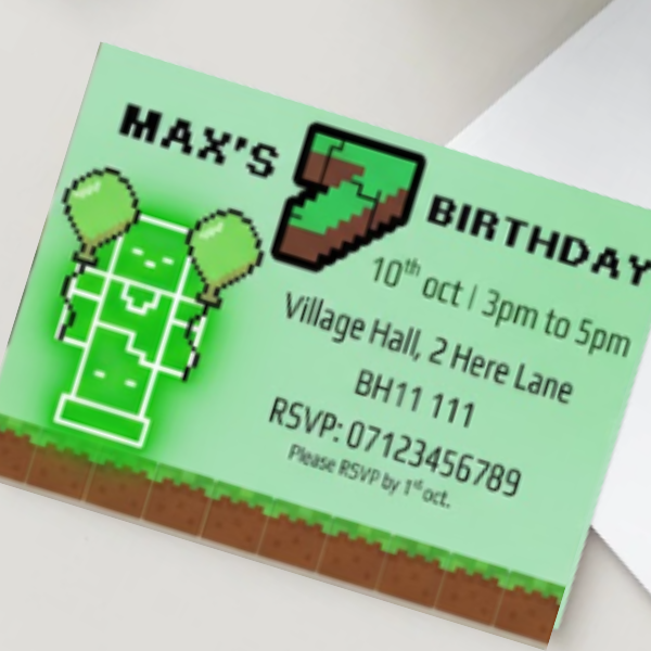 Personalised Minecraft Birthday Invitation | Birthday Party Invite | A6 with Envelope