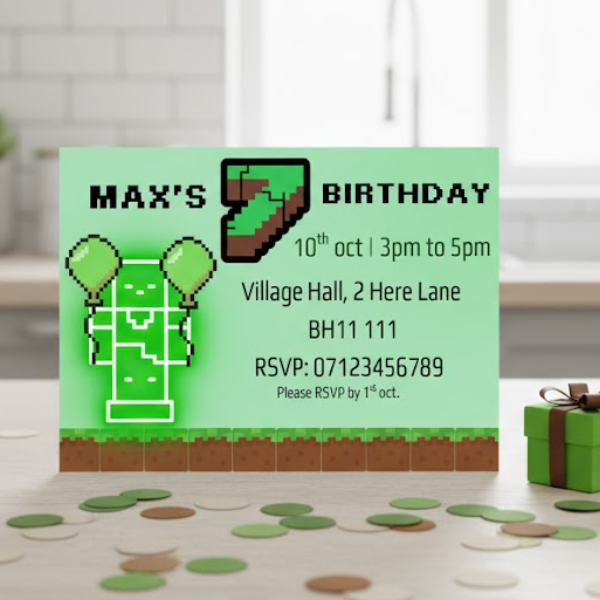 Personalised Minecraft Birthday Invitation | Birthday Party Invite | A6 with Envelope
