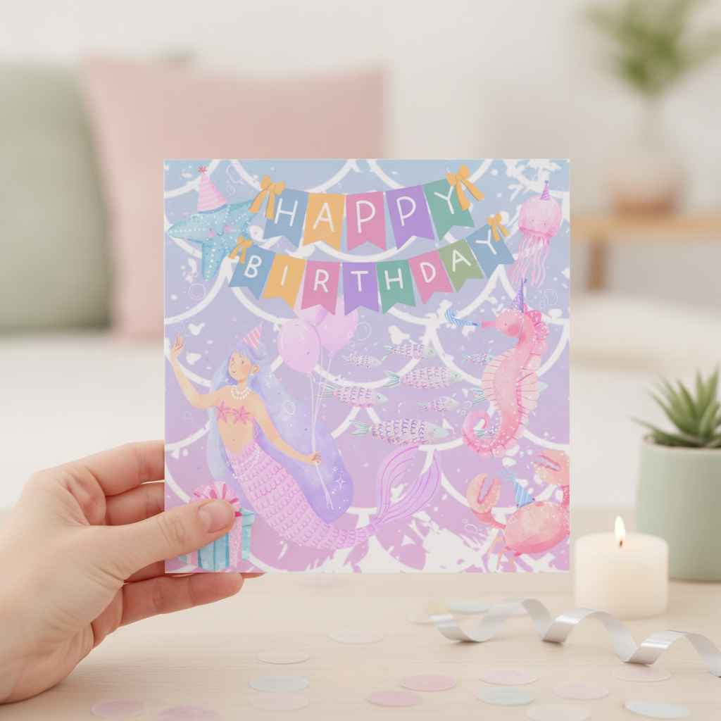 Whimsical Mermaid Birthday Card - Ocean Enchantment Square