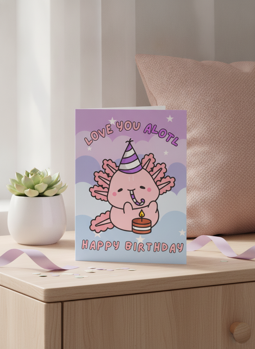 Send a smile with our 'Love You Alotl' A5 Birthday Card for your best bud