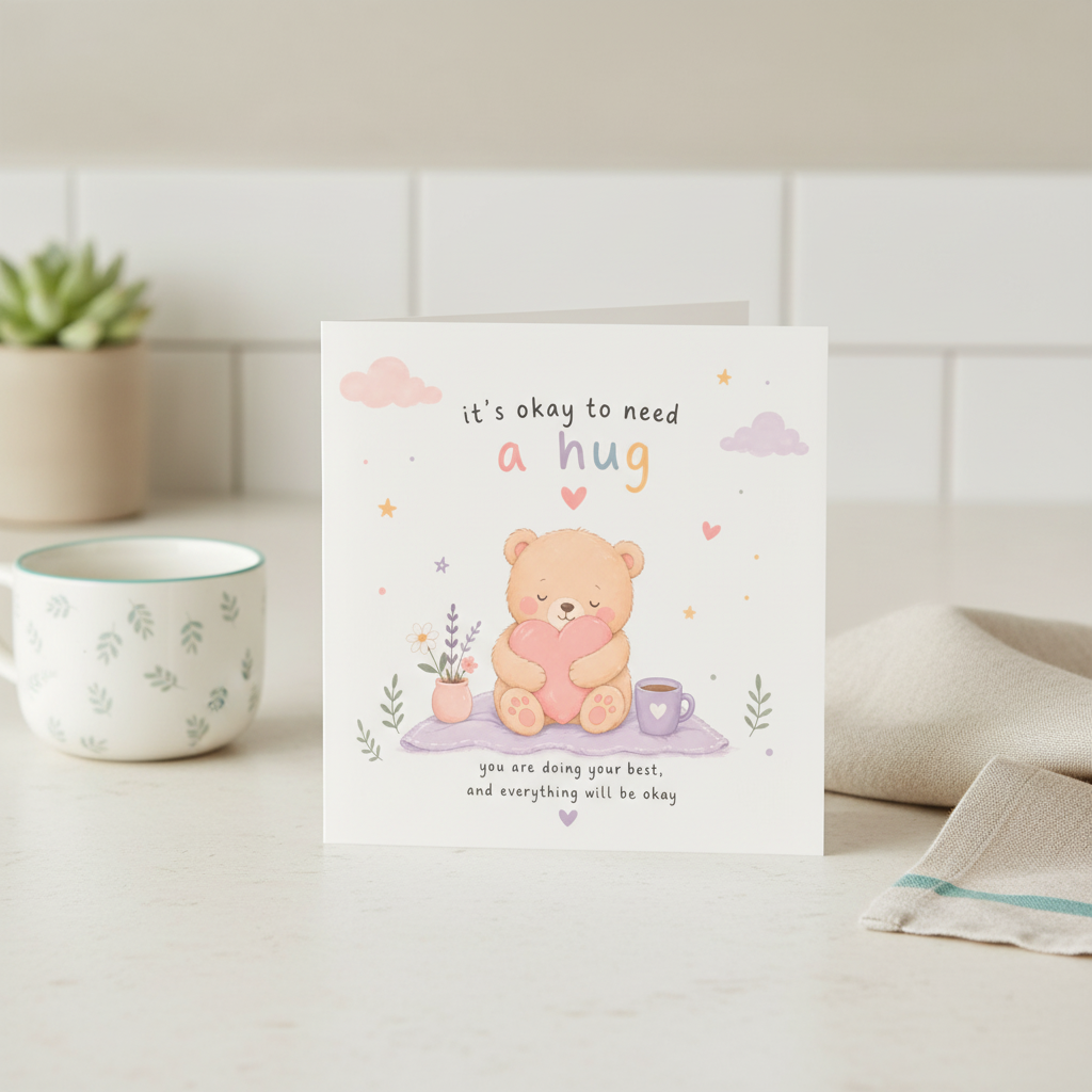It's Okay to Need a Hug Teddy Bear Comfort Card - Square