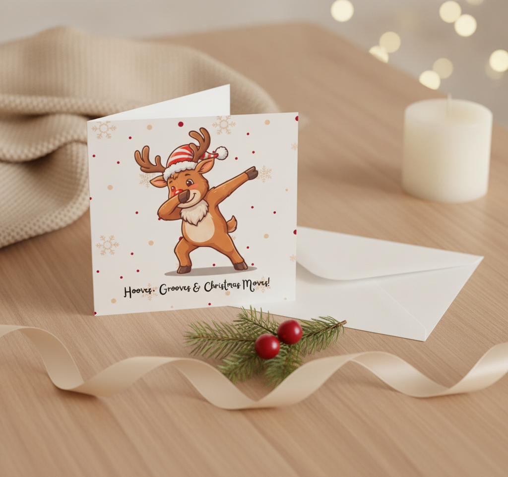 Hooves Grooves & Xmas Moves Square Christmas Card for a Joyful Greet