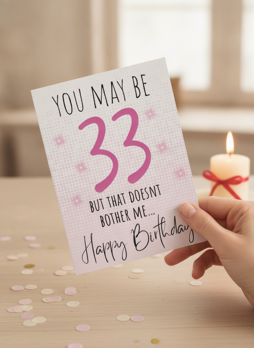 So she may be 33 but the doesn’t bother me, birthday card.