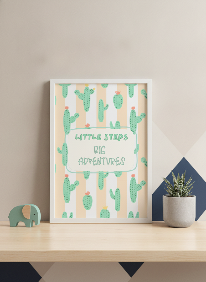 Little Steps, Big Adventure Cactus Print - A4 Wall Art for Kids' Rooms