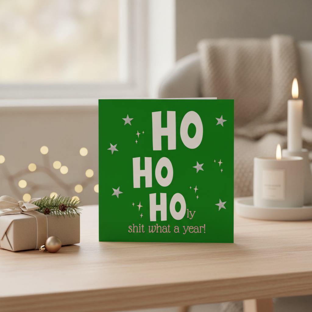 Ho Ho Holy Shit What A Year! A Witty Square Christmas Card for 2024