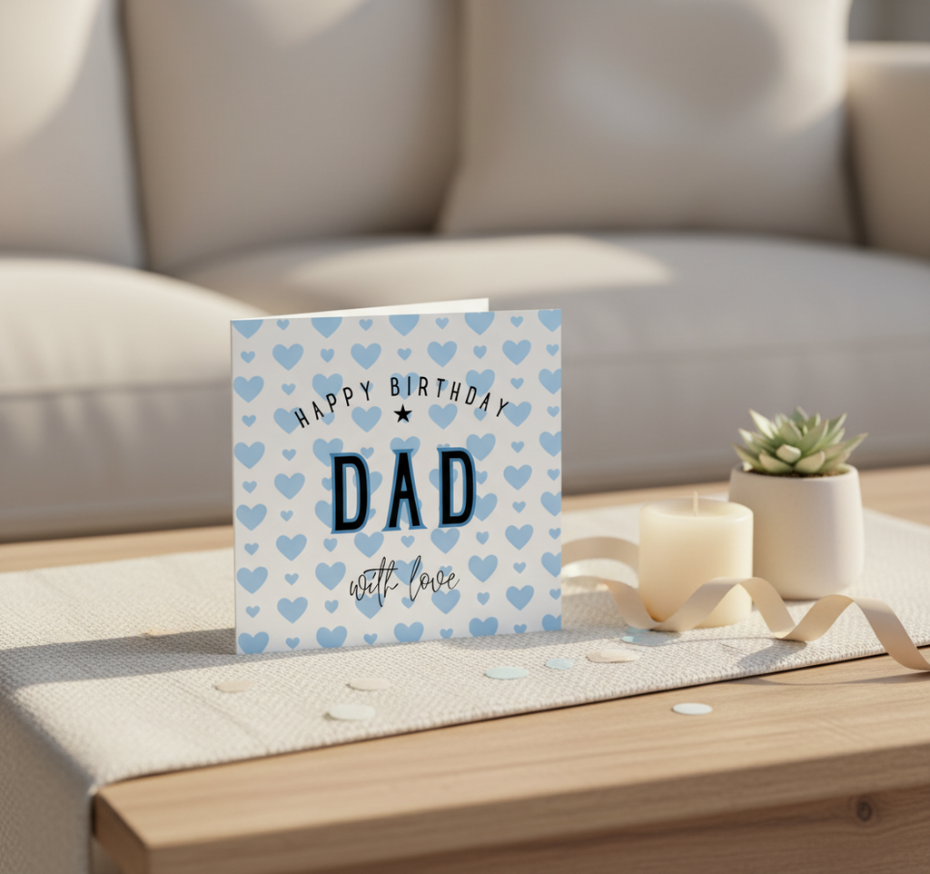 Birthday Card for Dad - 'Dad' with Love Hearts Design (Square)