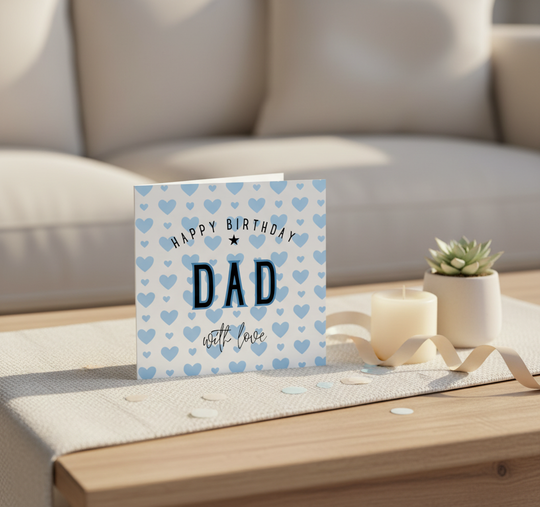 Birthday Card for Dad - 'Dad' with Love Hearts Design (Square)