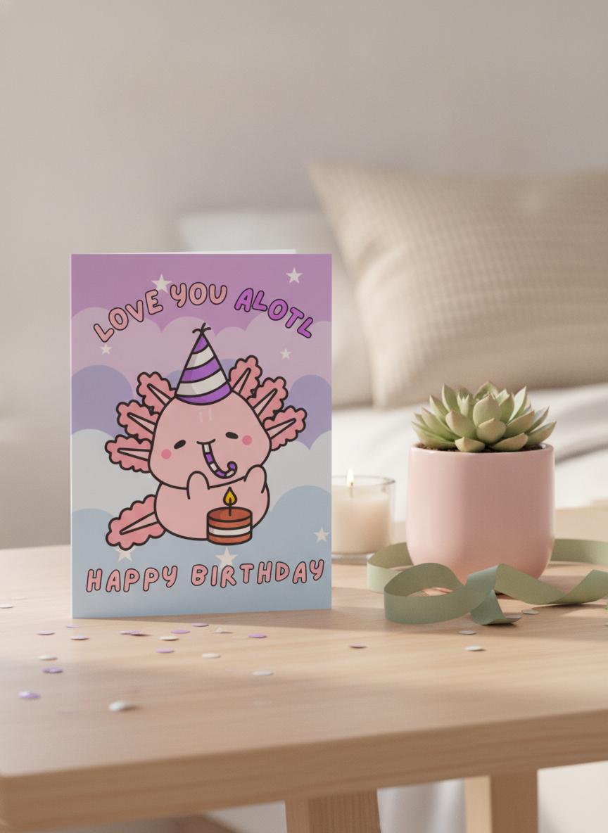 Send a smile with our 'Love You Alotl' A5 Birthday Card for your best bud