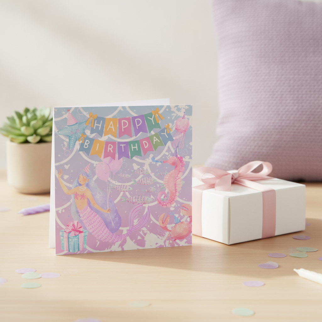 Whimsical Mermaid Birthday Card - Ocean Enchantment Square