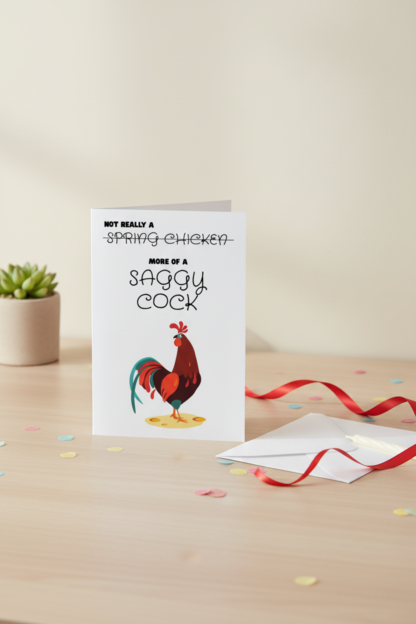 Not a Spring Chicken – Saggy Cock Funny Birthday Card