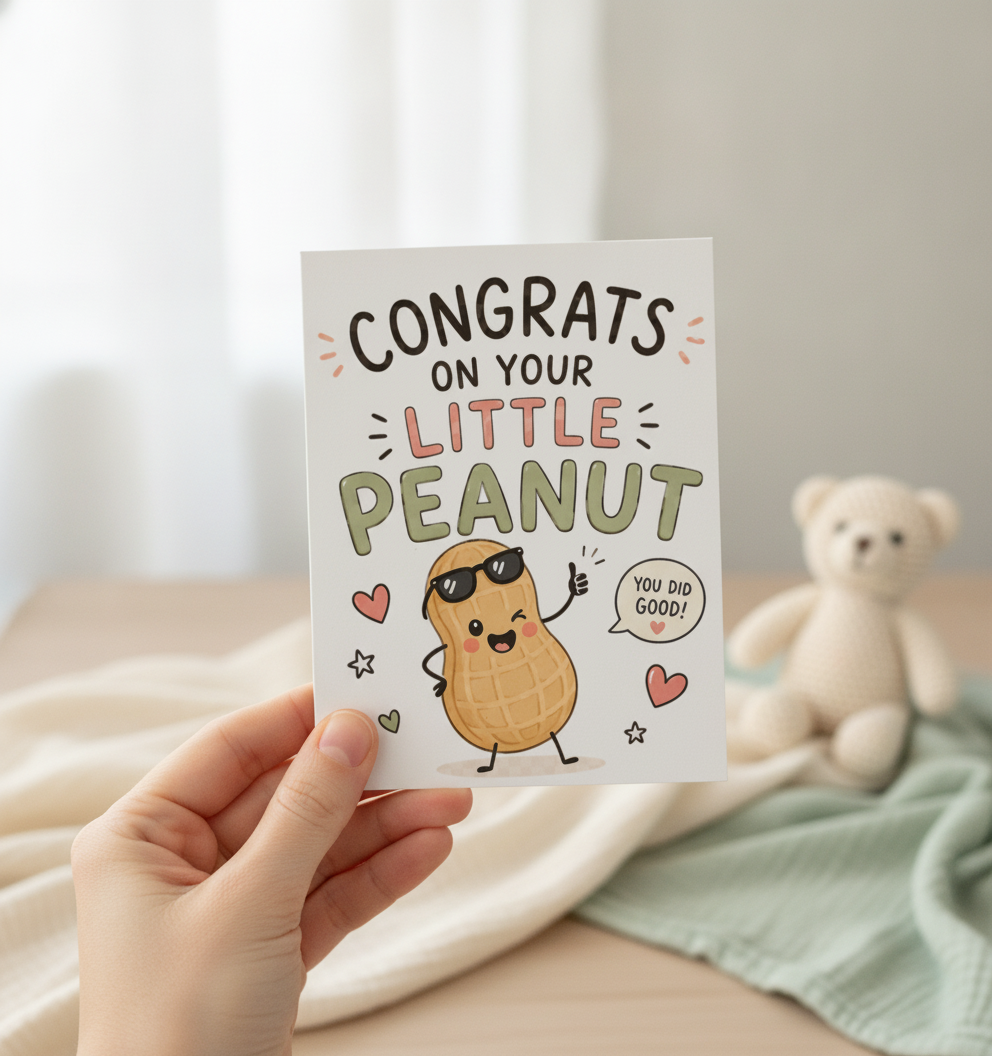 Congrats on Your Little Peanut Baby Card - Square Greetings Card