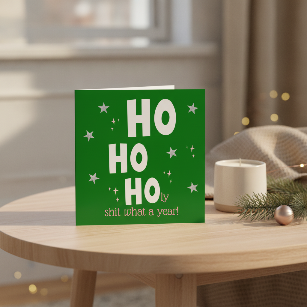 Ho Ho Holy Shit What A Year! A Witty Square Christmas Card for 2024