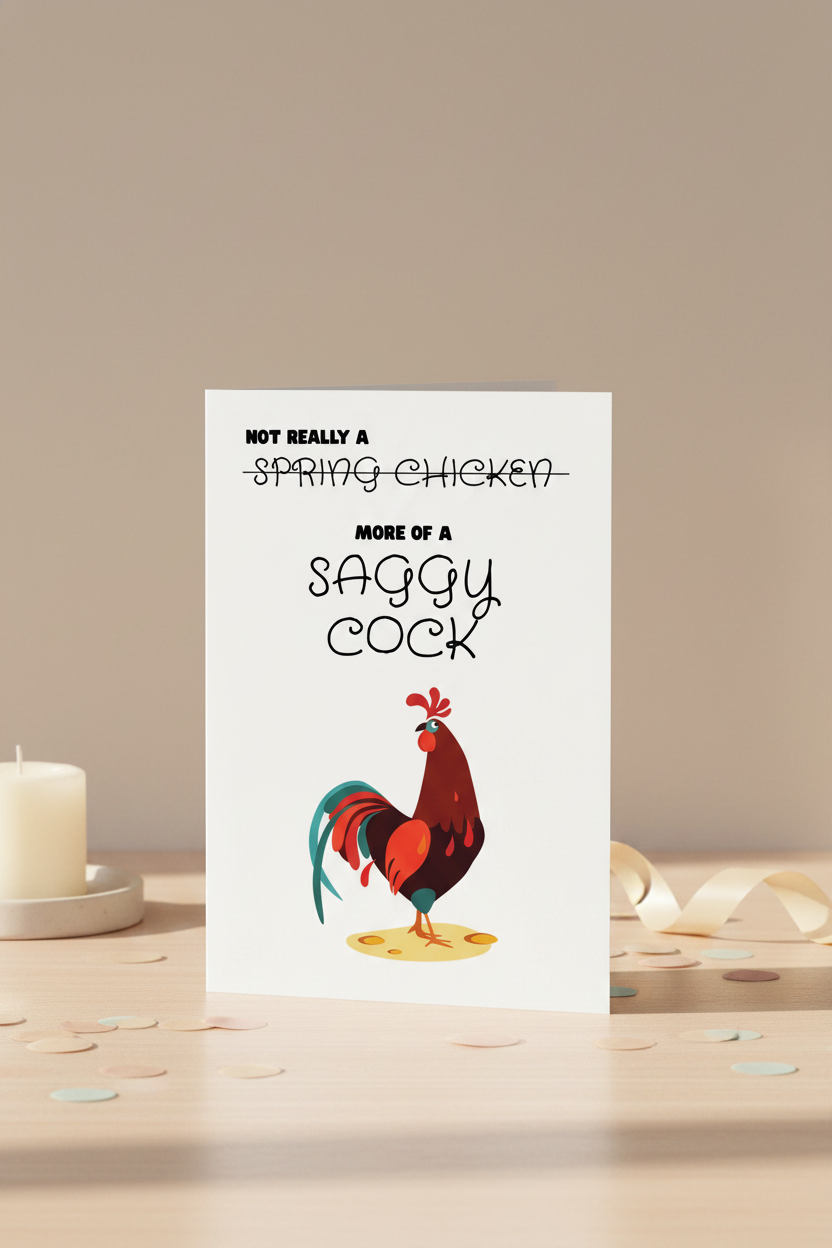 Not a Spring Chicken – Saggy Cock Funny Birthday Card