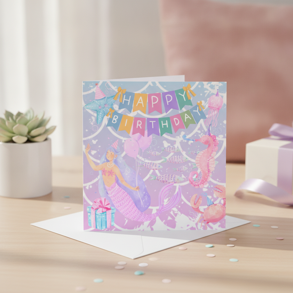 Whimsical Mermaid Birthday Card - Ocean Enchantment Square