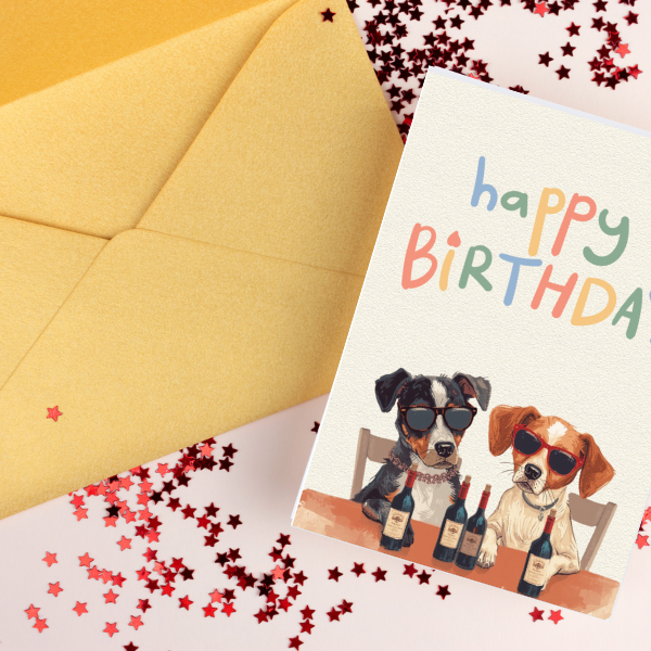 Funny Dog Birthday Card | Wine & Dogs Happy Birthday