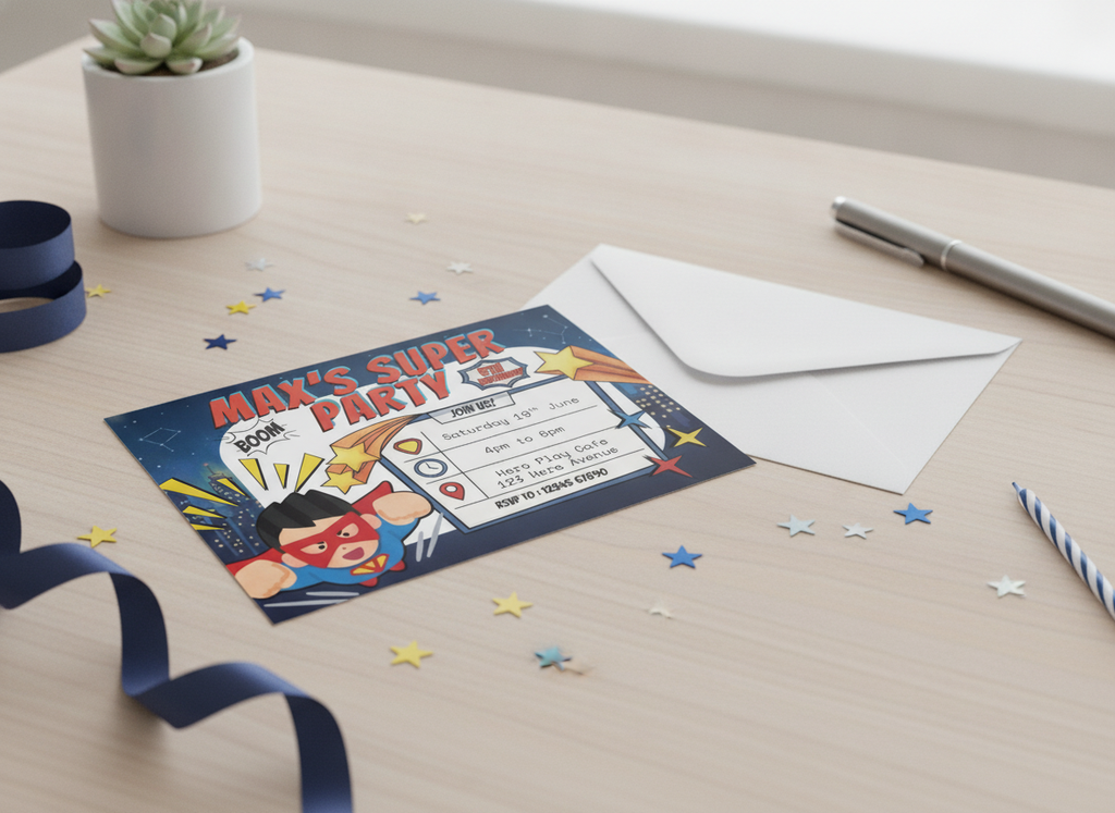 Superhero Kids' Birthday Party A6 Invites