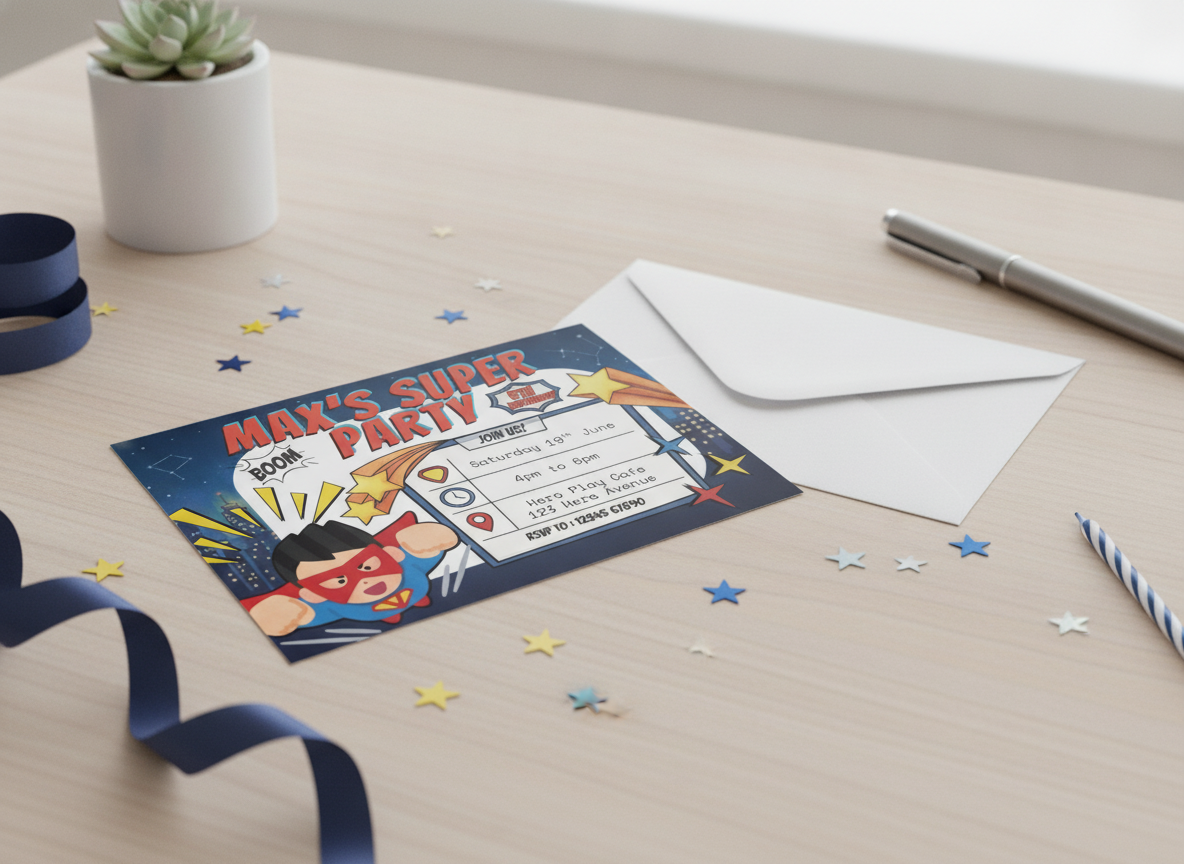 Superhero Kids' Birthday Party A6 Invites