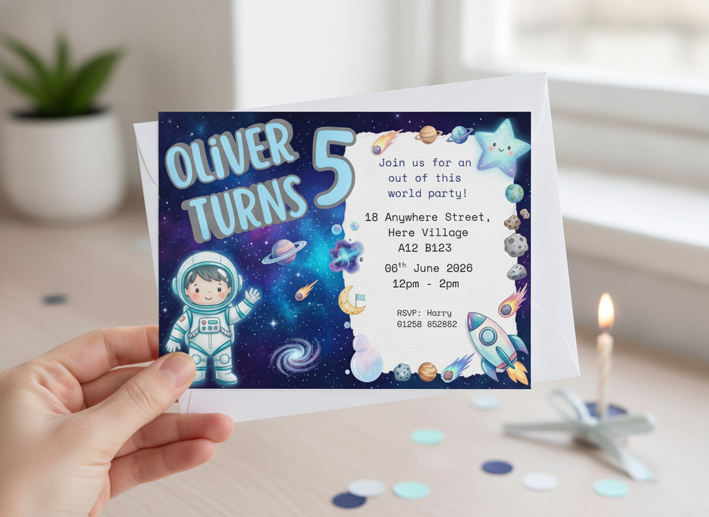 Space Explorer Kids Birthday Party Invitations - A6 Card Pack