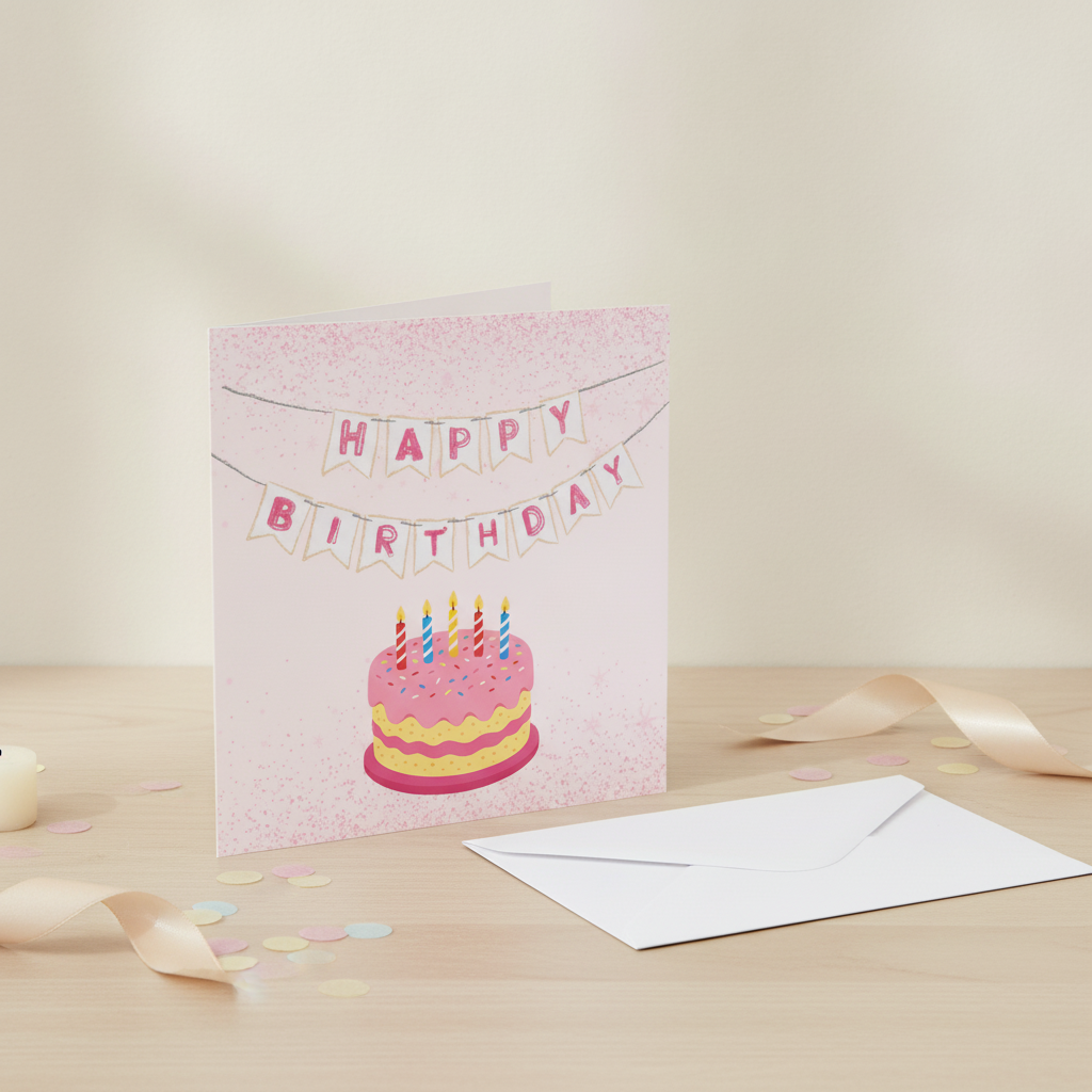 Pink Birthday Cake Square Card – A Slice of Fun for Their Big Day