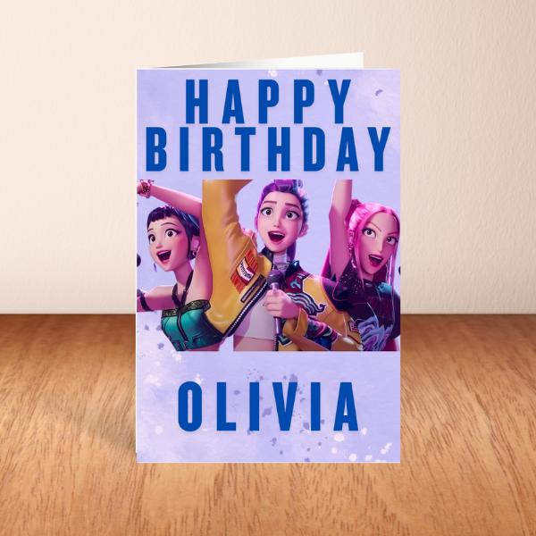 Kids Personalised Custom K-Pop Birthday Card, Purple A5