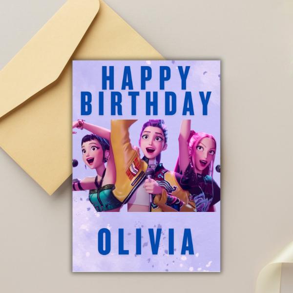 Kids Personalised Custom K-Pop Birthday Card, Purple A5