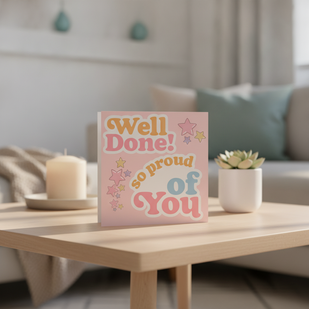 Pastel Star 'Well Done So Proud Of You' Congratulations Square Card