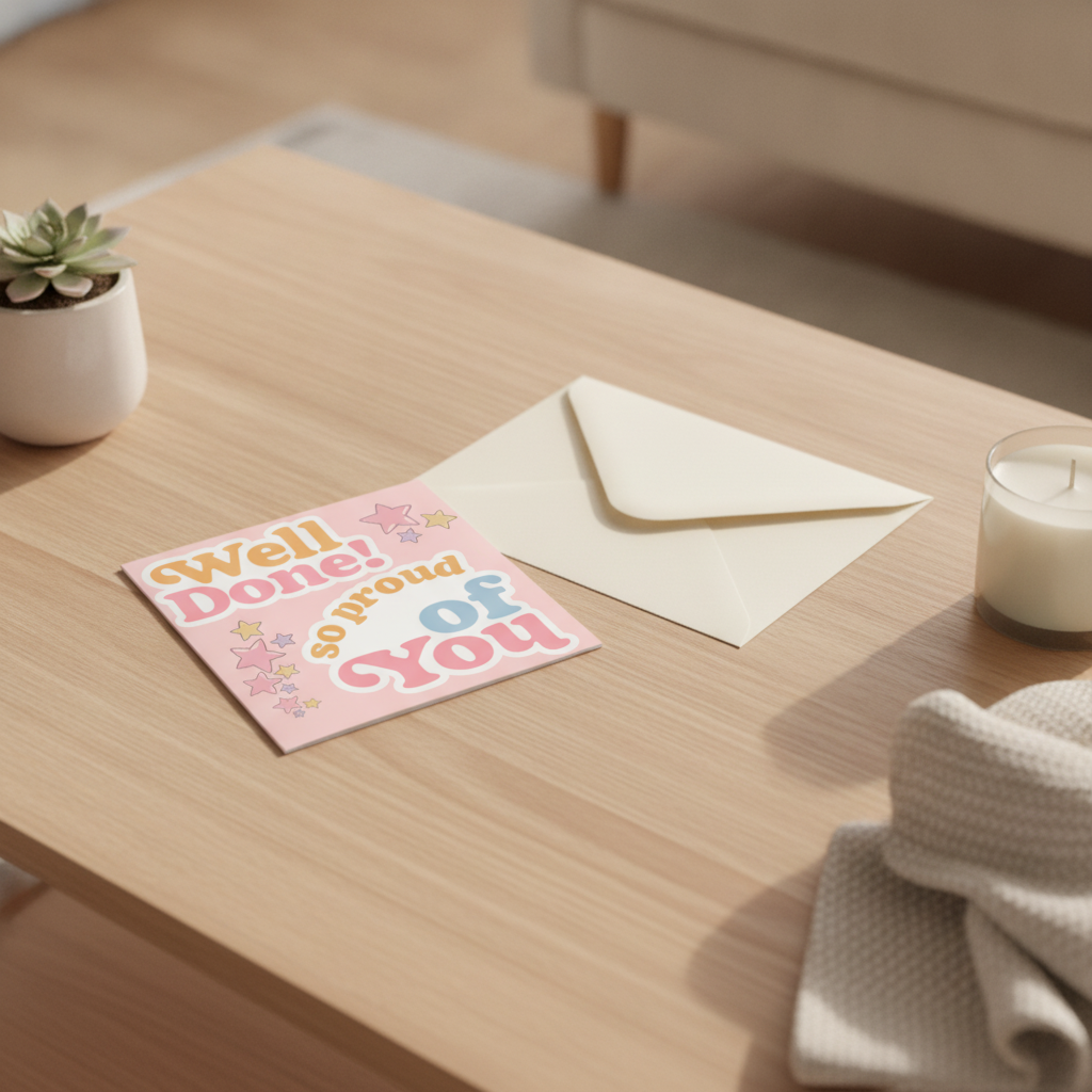 Pastel Star 'Well Done So Proud Of You' Congratulations Square Card