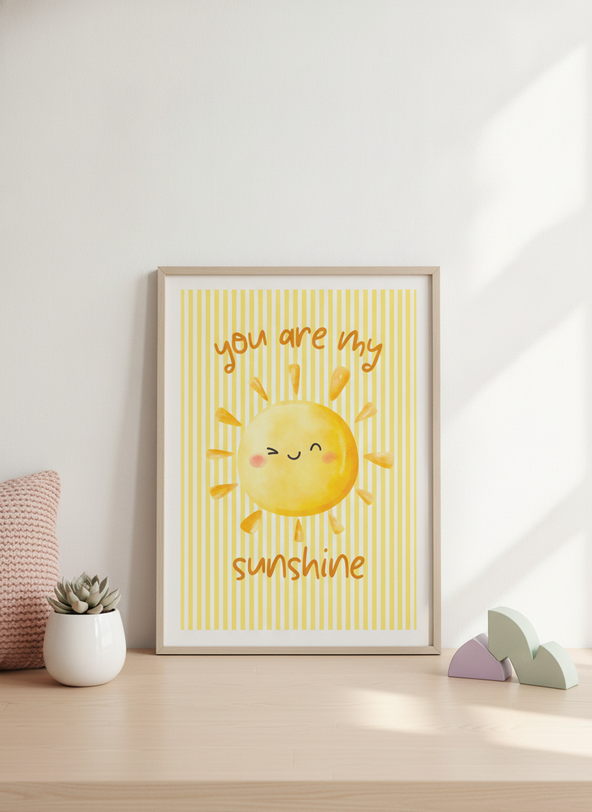 Brighten Their Day: 'You Are My Sunshine' Yellow Sun A4 Kids' Print