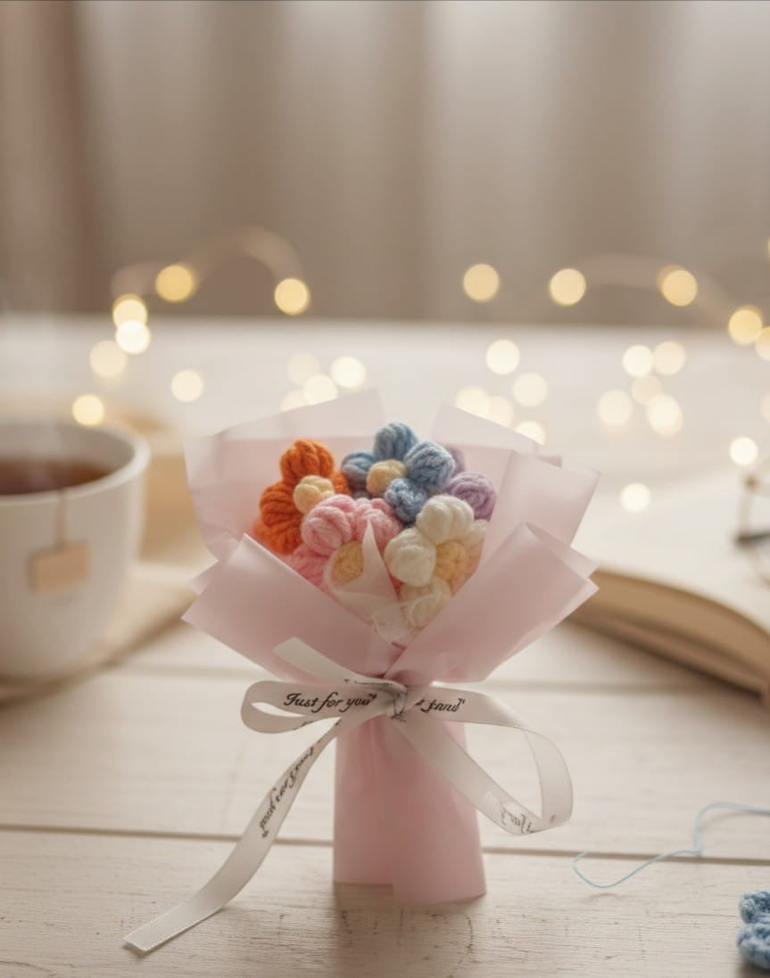 Mini Pink Crochet Daisy Bouquet