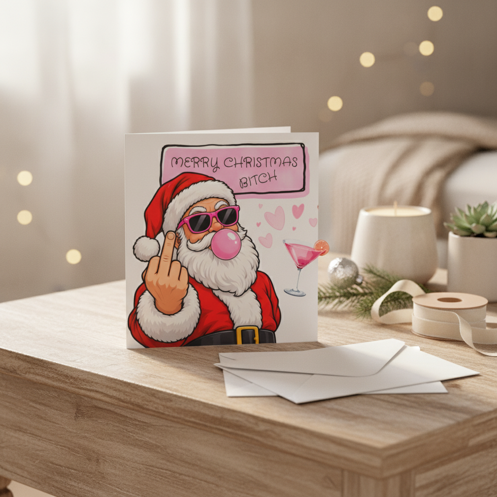 'Merry Christmas Bitch' Square Card for a Cheeky Christmas Message