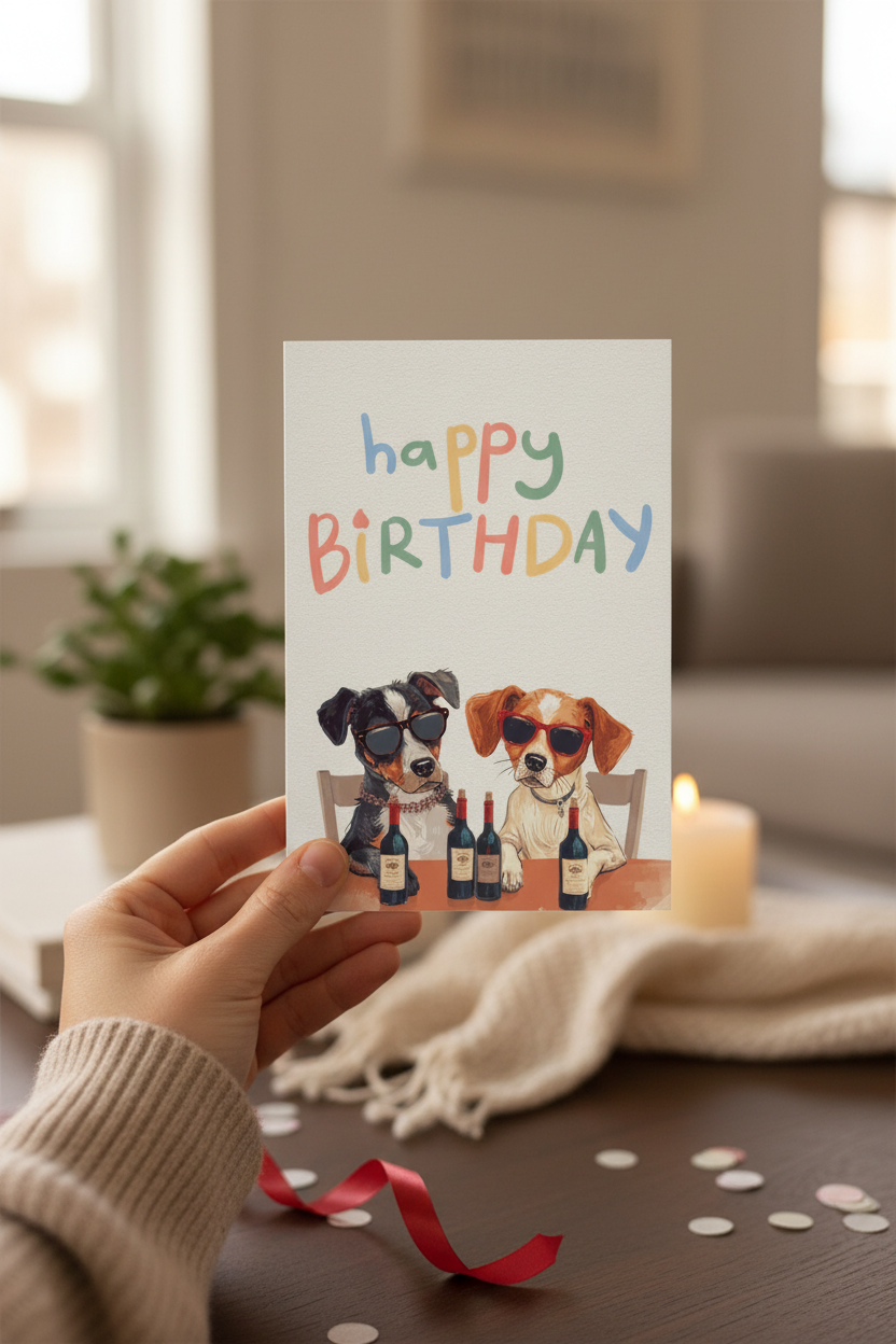 Funny Dog Birthday Card | Wine & Dogs Happy Birthday