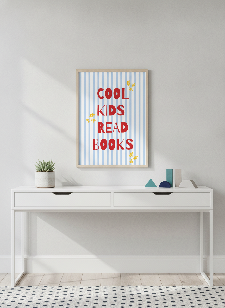 Cool Kids Read Books A4 Art Print – Fun Wall Decor for Children's Rooms