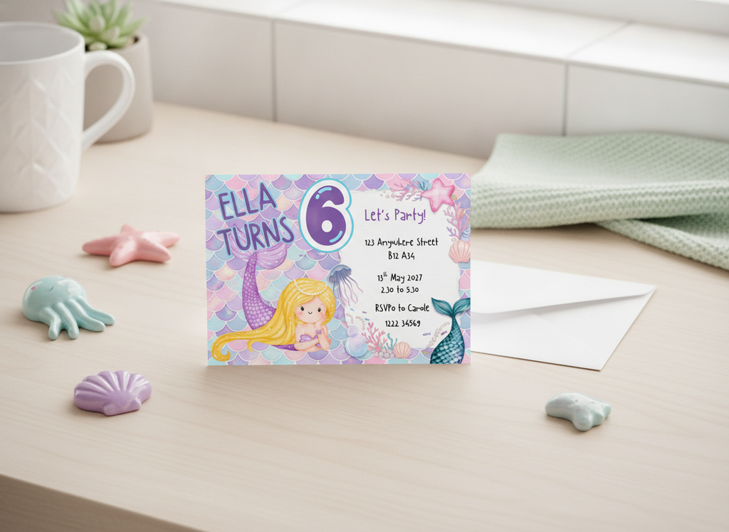 Mermaid Theme Kids Party Invitations A6 – Splash-tastic Fun!