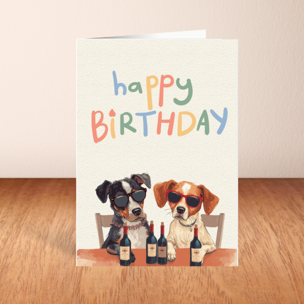 Funny Dog Birthday Card | Wine & Dogs Happy Birthday