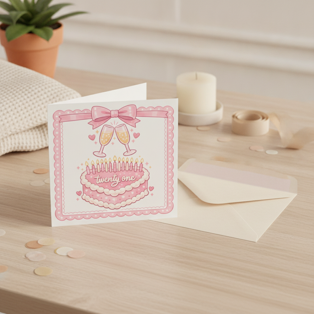 Cute Bow Twenty First Birthday Card - Square Greeting Card for 21st