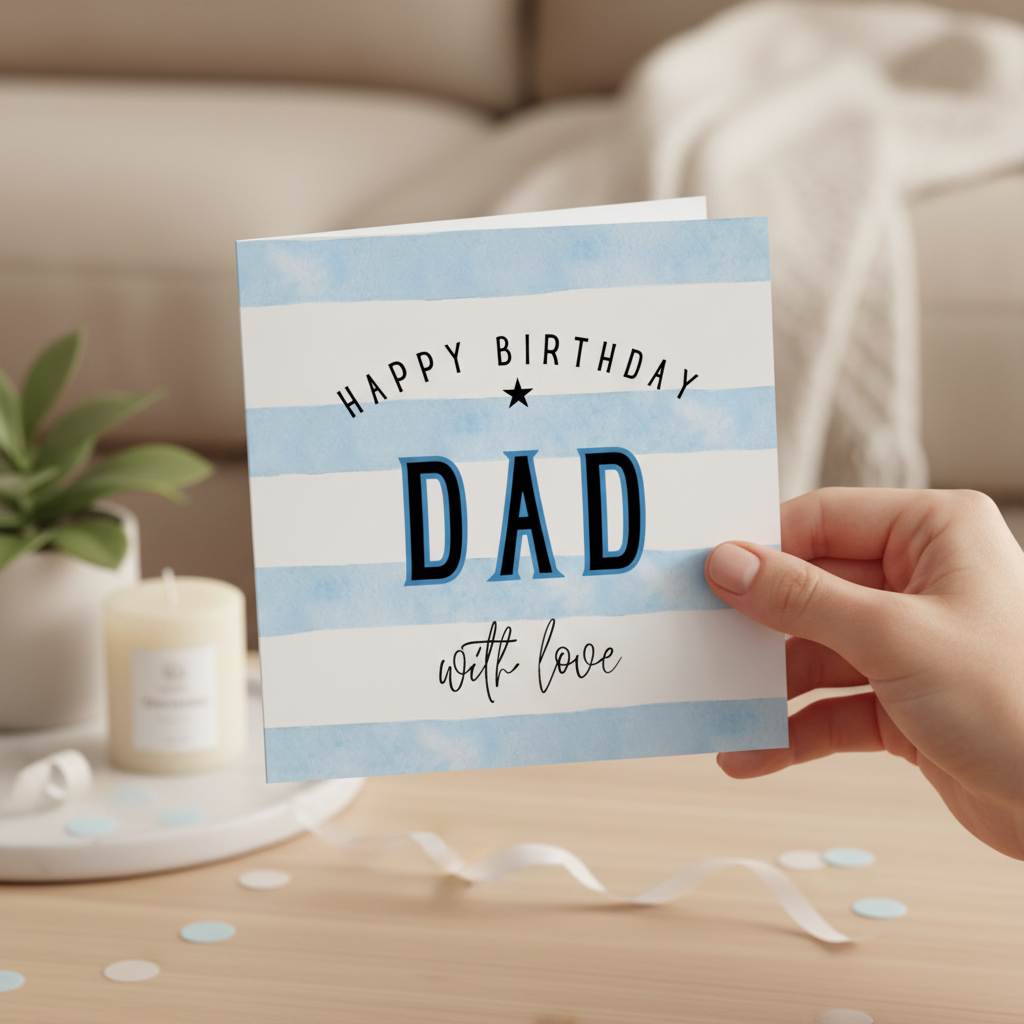 Dad Birthday Card - 'Dad with Love Stripes' Square Card