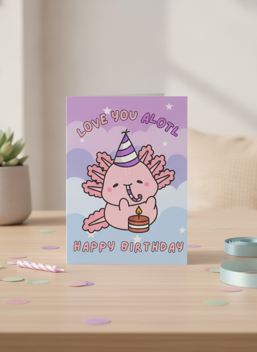 Send a smile with our 'Love You Alotl' A5 Birthday Card for your best bud