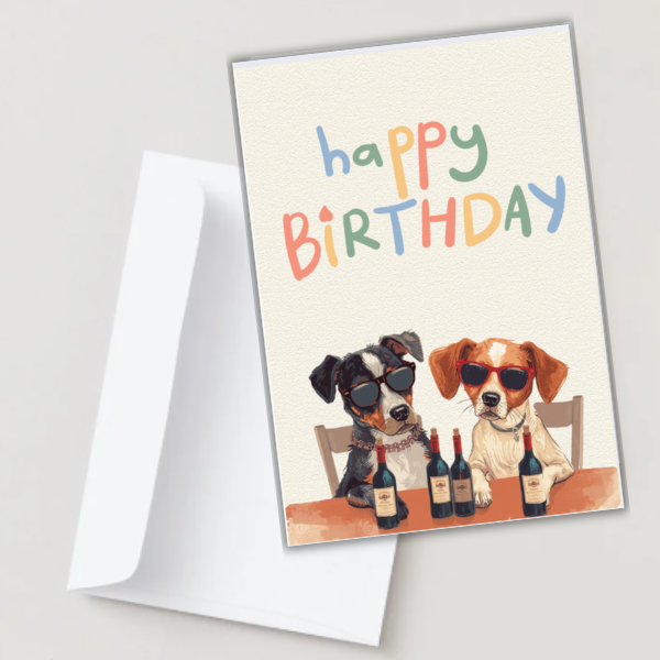 Funny Dog Birthday Card | Wine & Dogs Happy Birthday
