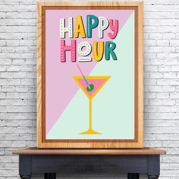 Happy Hour Colourful Cocktail Print – Bold Wall Art