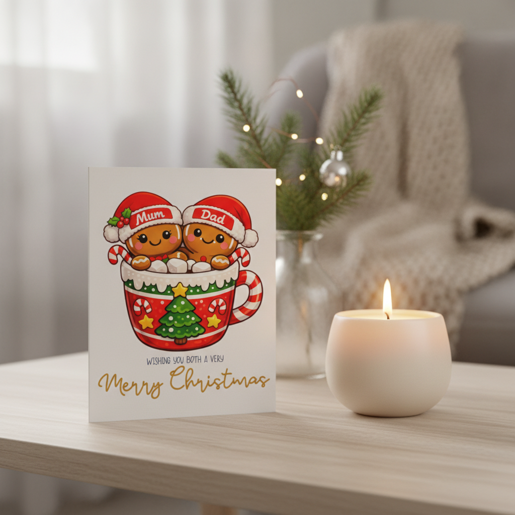 Festive Gingerbread Mum & Dad Christmas Card - Square Design