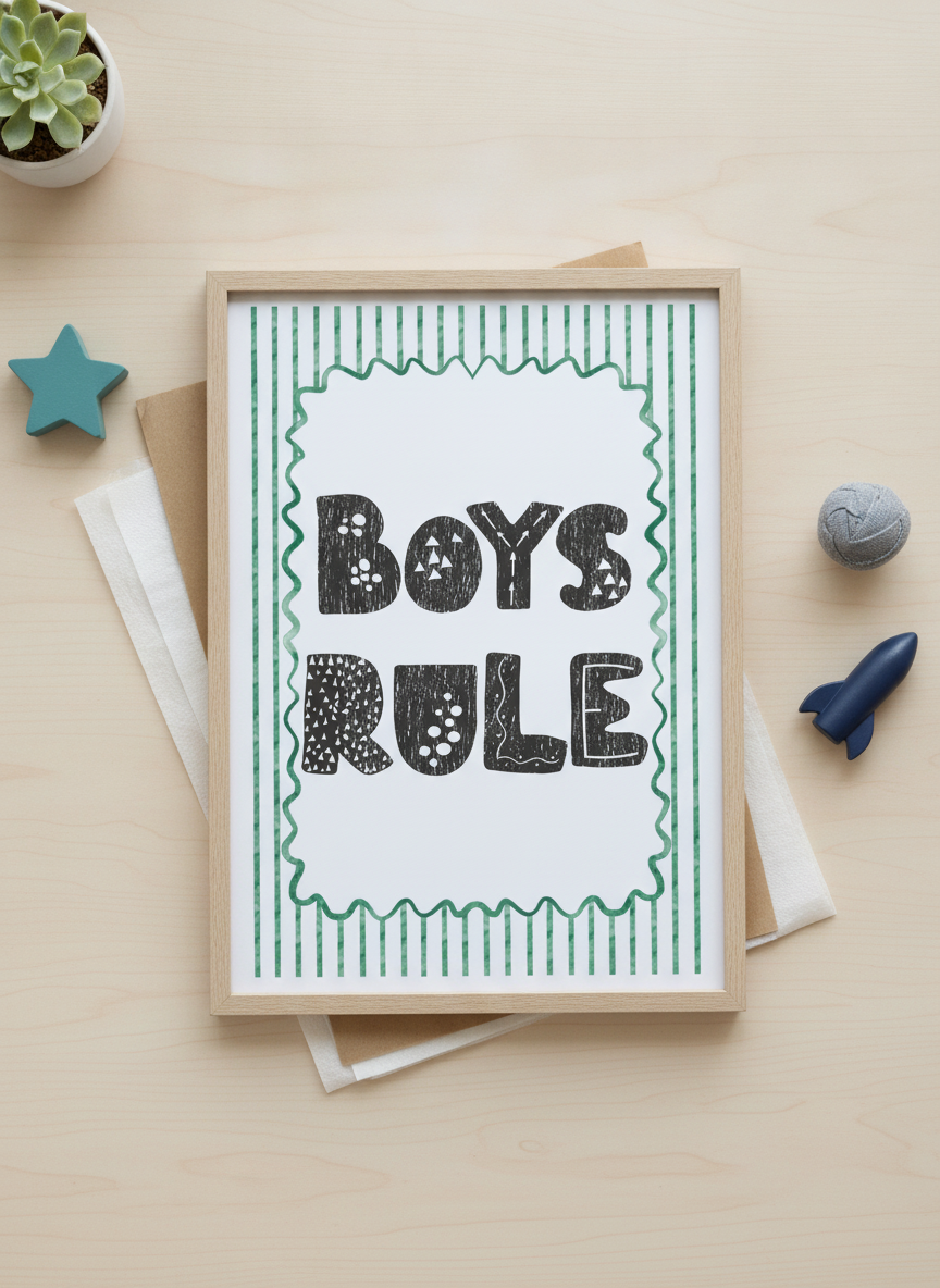 Boys Rule Kids' Room A4 Print - Fun Wall Art for Little Adventurers